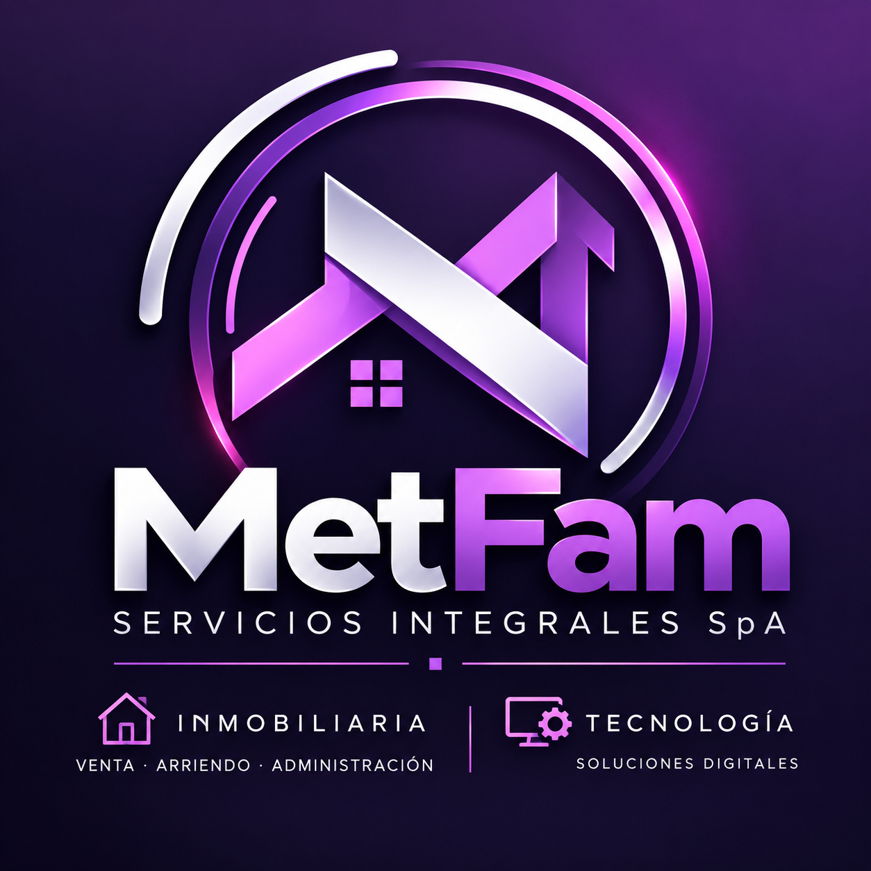 Logo MetFam Servicios Integrales SpA en azul y cian